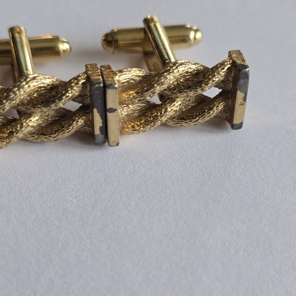 Vintage Twist cufflinks gold tone cuff links rectangular men jewelry - Picture 9 of 10